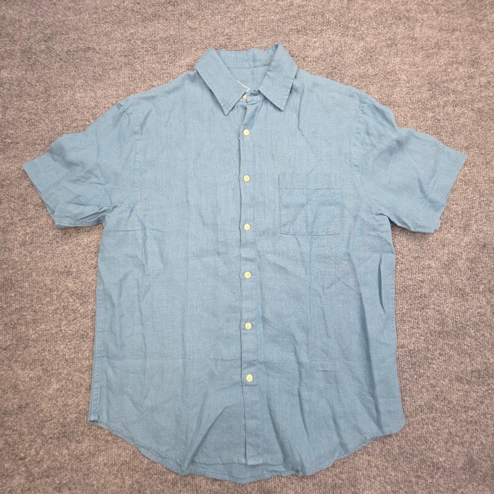 ALEX Crane Knit Ola Shirt Men's Large Blue (Indigo) Button Up Linen NWT